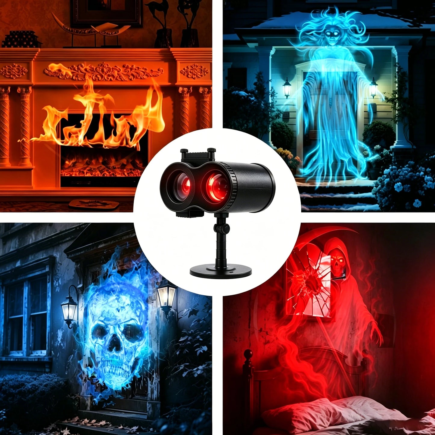 šDual Halloween HD Projector: 10 Spooky Effects, 32ft Display