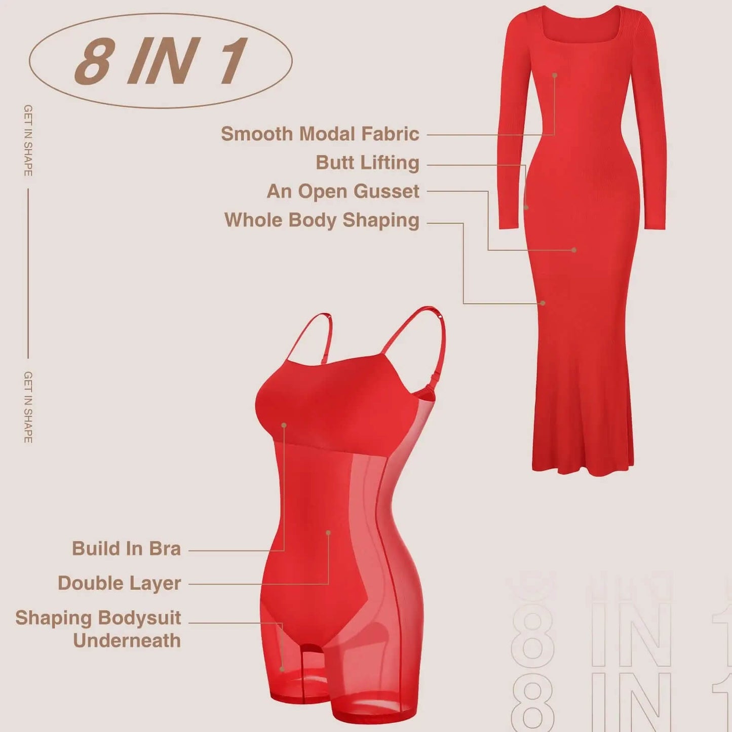 Built-In Shapewear Modal Lounge Dresses 8-in-1