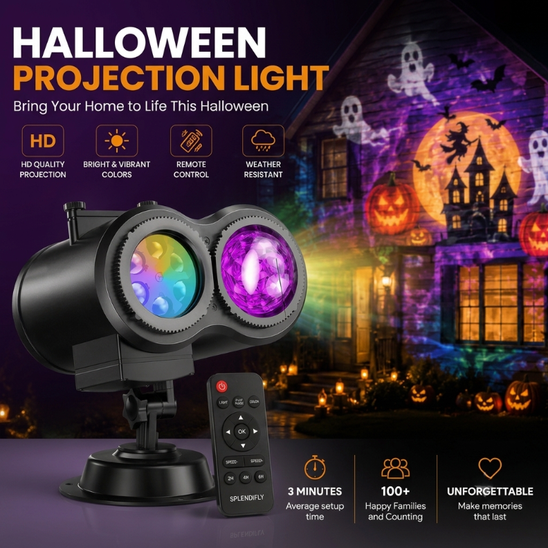 🎃Dual Halloween HD Projector: 10 Spooky Effects, 32ft Display
