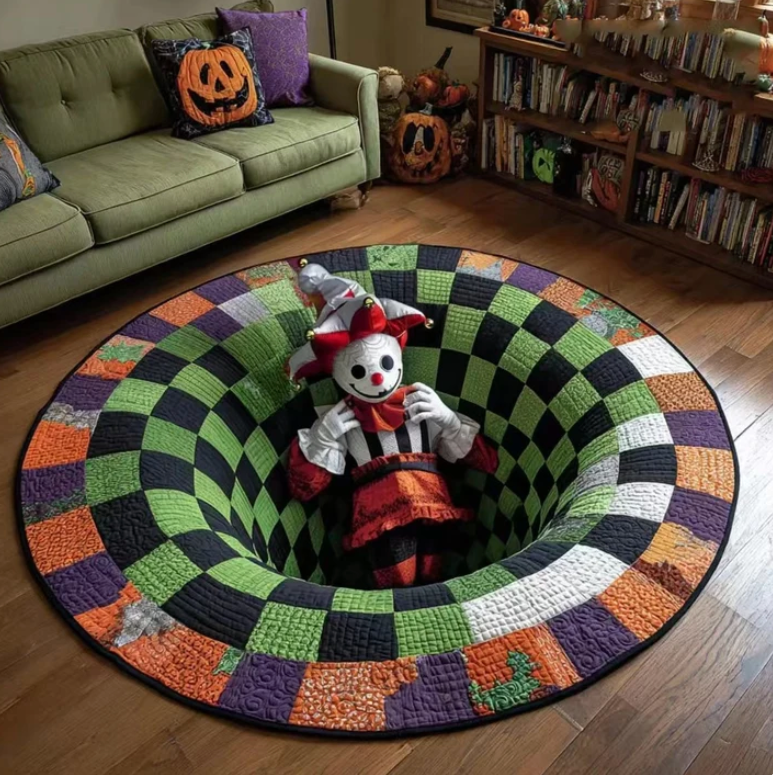 3D Skeleton Vortex Quilted Round Halloween Rug