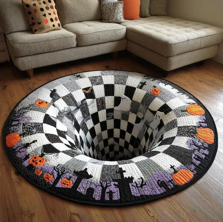 3D Skeleton Vortex Quilted Round Halloween Rug