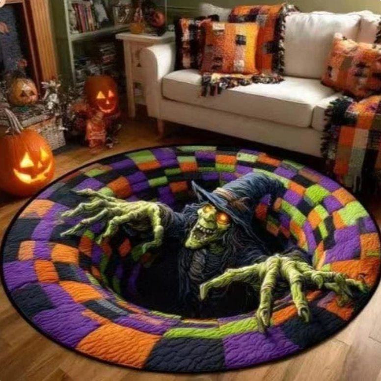 3D Skeleton Vortex Quilted Round Halloween Rug