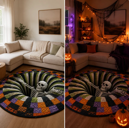 3D Skeleton Vortex Quilted Round Halloween Rug
