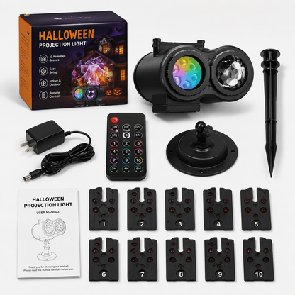 🎃Dual Halloween HD Projector: 10 Spooky Effects, 32ft Display