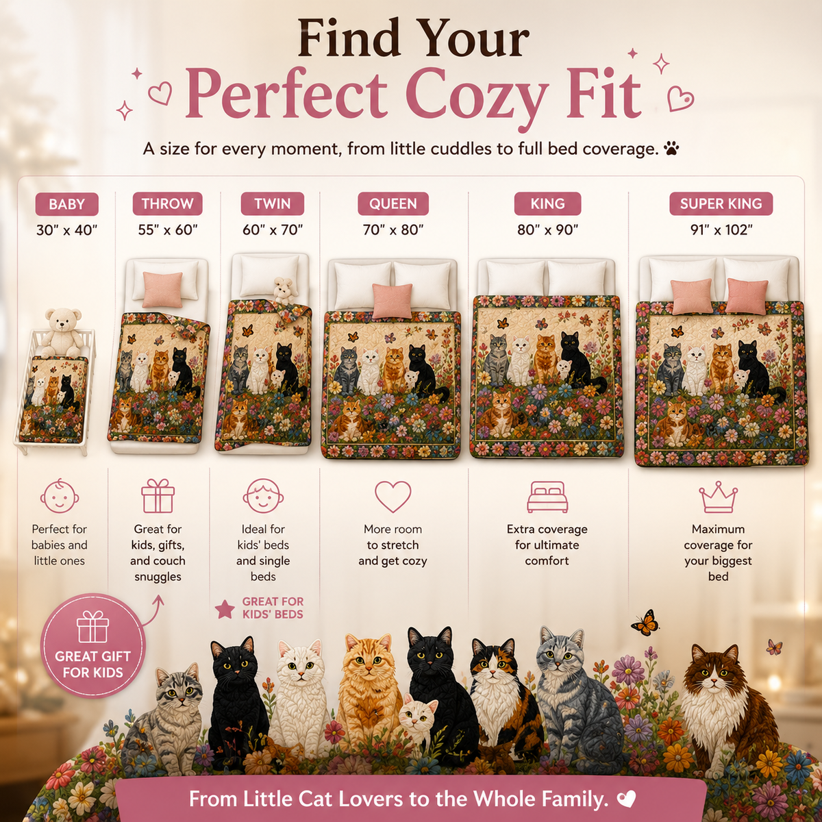 The Enchanted Cat Garden Quilted Blanket