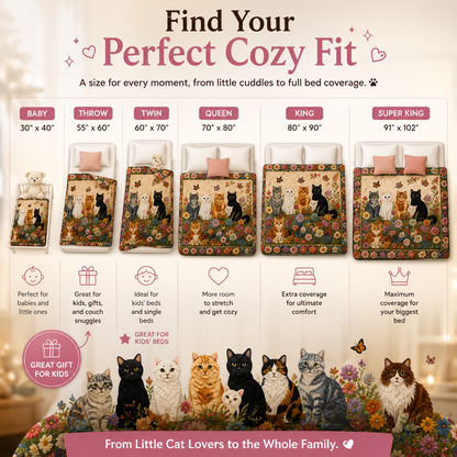 The Enchanted Cat Garden Quilted Blanket