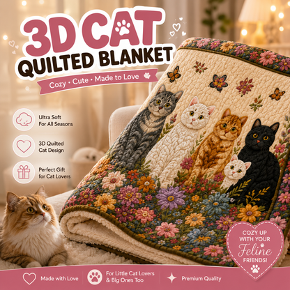 The Enchanted Cat Garden Quilted Blanket