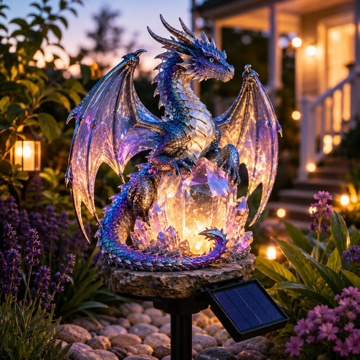 Solar Amethyst Dragon Light – Glowing Crystal Guardian Outdoor Decor